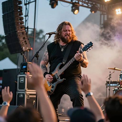 Intense Twilight Outdoor Guitarist Performance