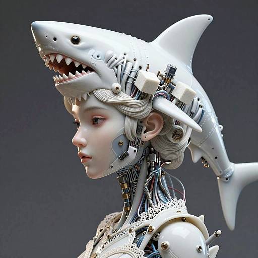 Cybernetic Woman with Shark Helmet