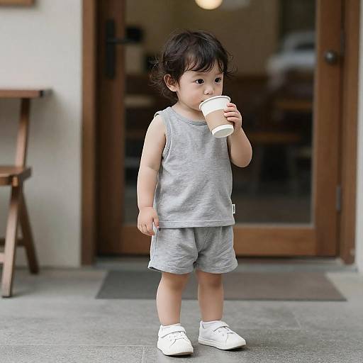 Photo-Realistic Toddler Holding Coffee Cup