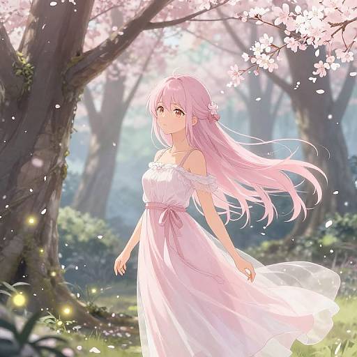 Serene Anime Girl in Forest