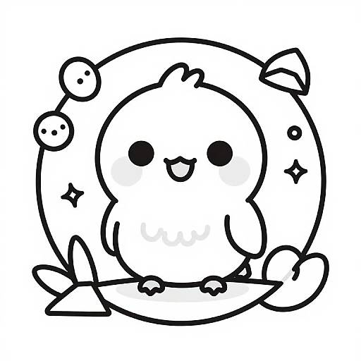 Chibi Parrot Vector Coloring Page