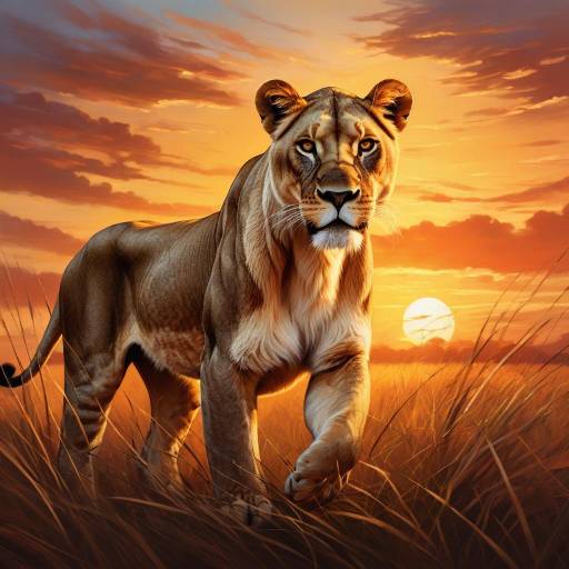Fierce Lioness at Savanna Sunset Fierce Lioness at Savanna Sunset