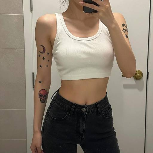 Woman with Tattoos Taking Mirror Selfie
