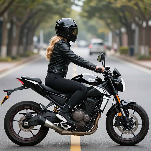 Blonde Biker on Black Motorcycle