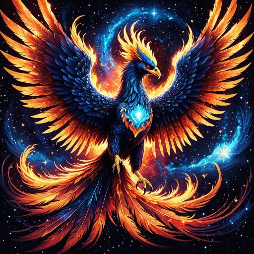 Celestial Phoenix with Flaming Stardust Feathers