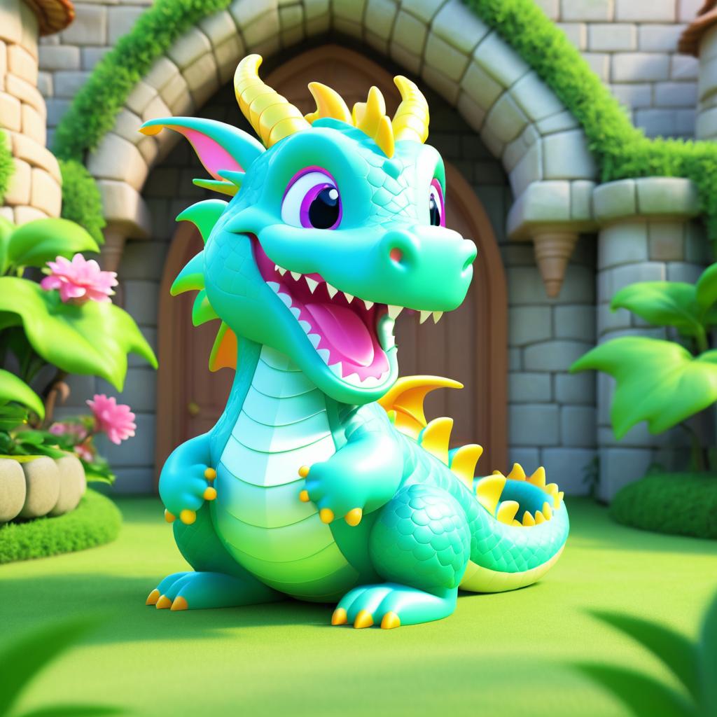 Kawaii Dragon in Enchanted Castle Animation