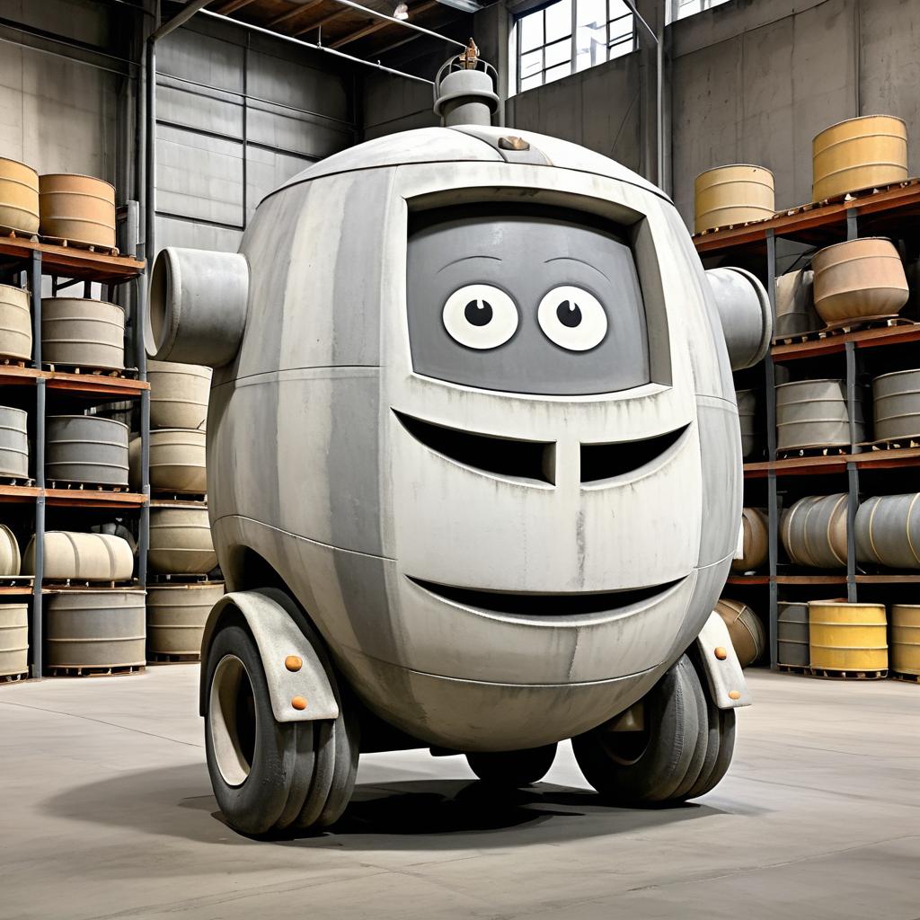 Cheerful Cement Mixer in Warehouse Setting