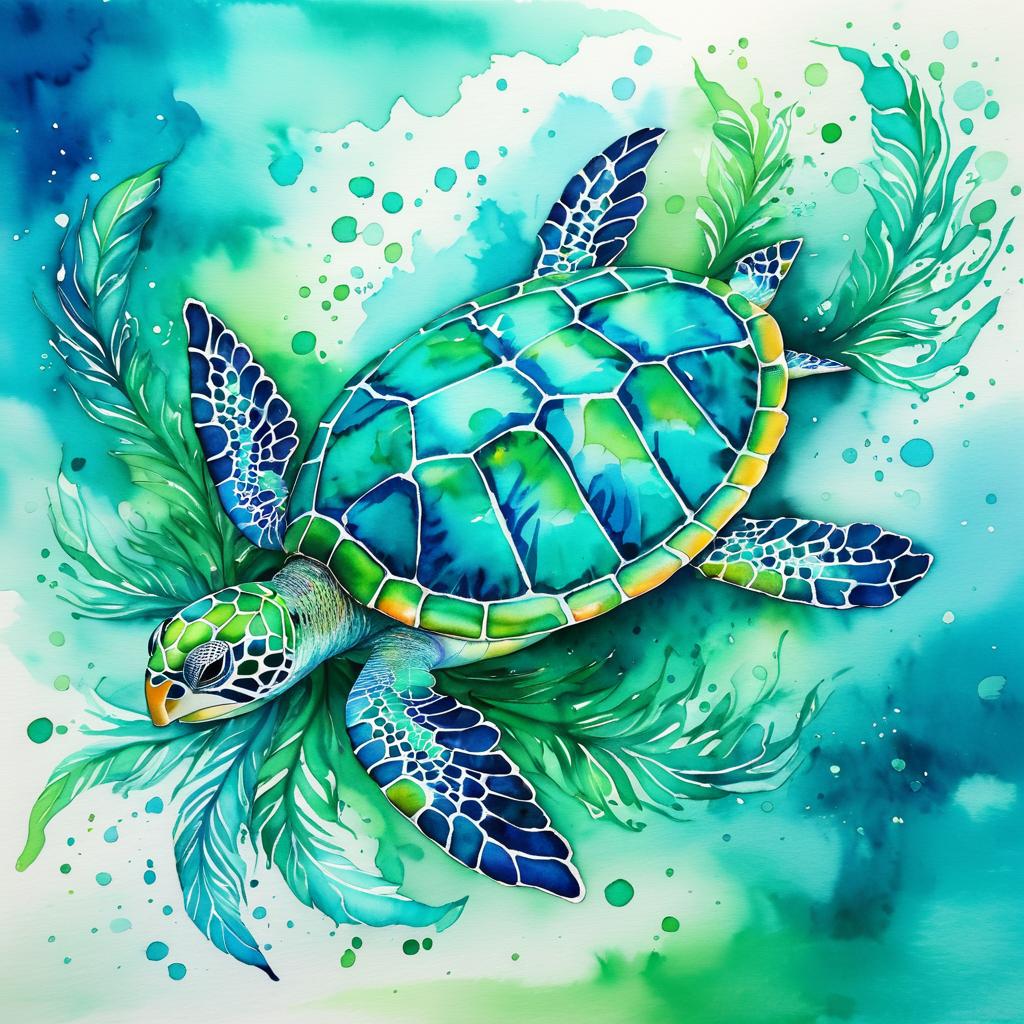 Dreamy Turquoise Turtle Watercolour Art