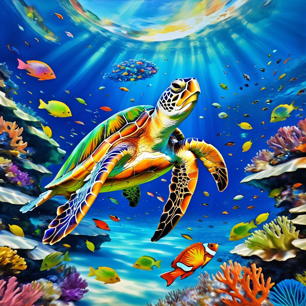 Vibrant Turtle in Dynamic Coral Scene