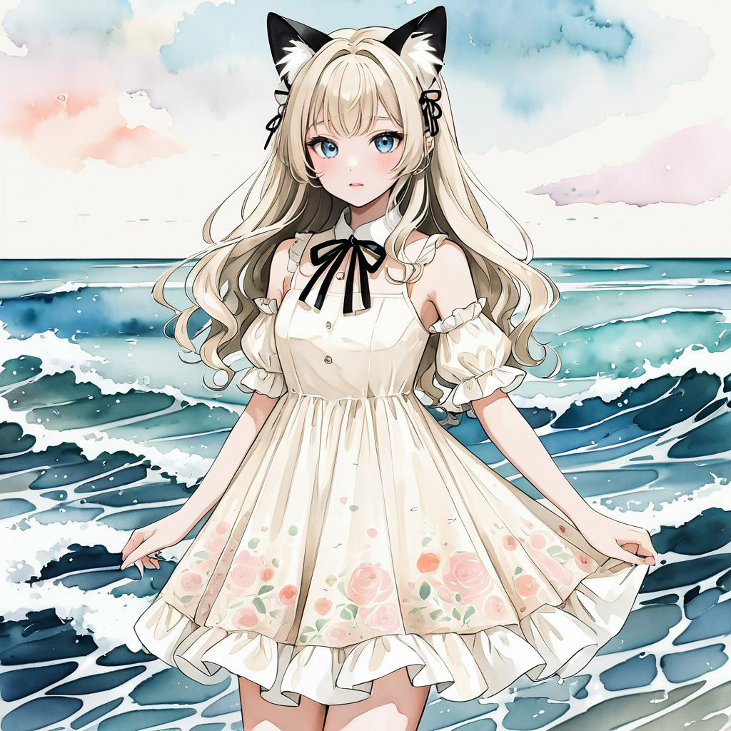 E-Girl Catgirl in Watercolor Style