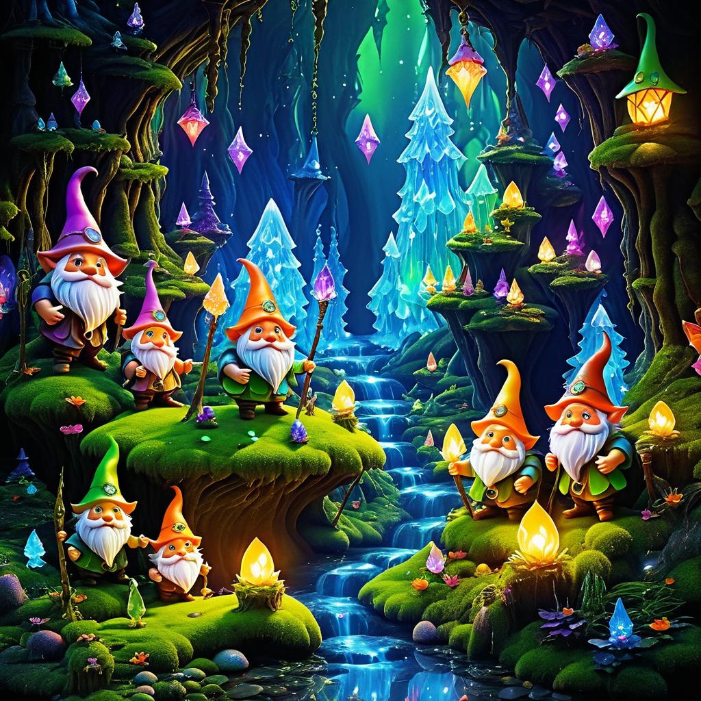 Whimsical Gnome in a Crystal Cave