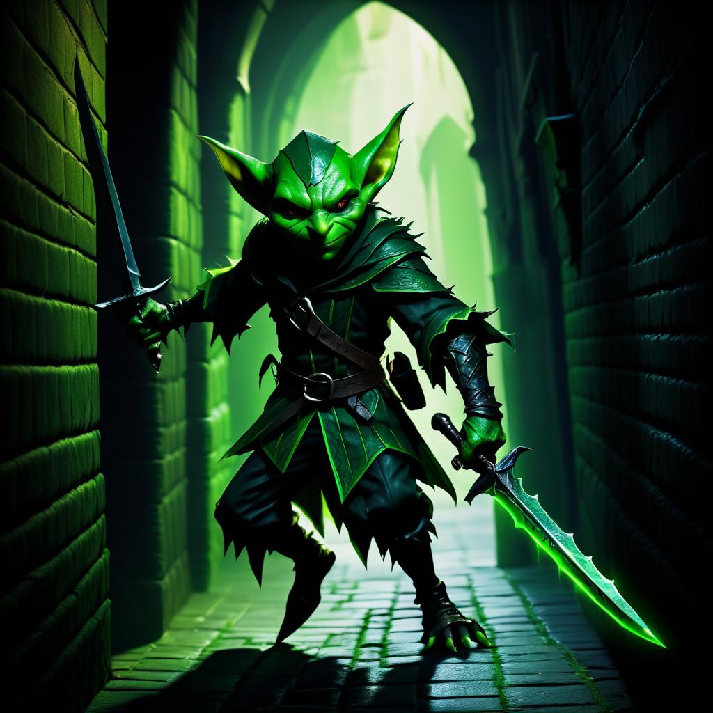 Stealthy Goblin in Dark Alleyway