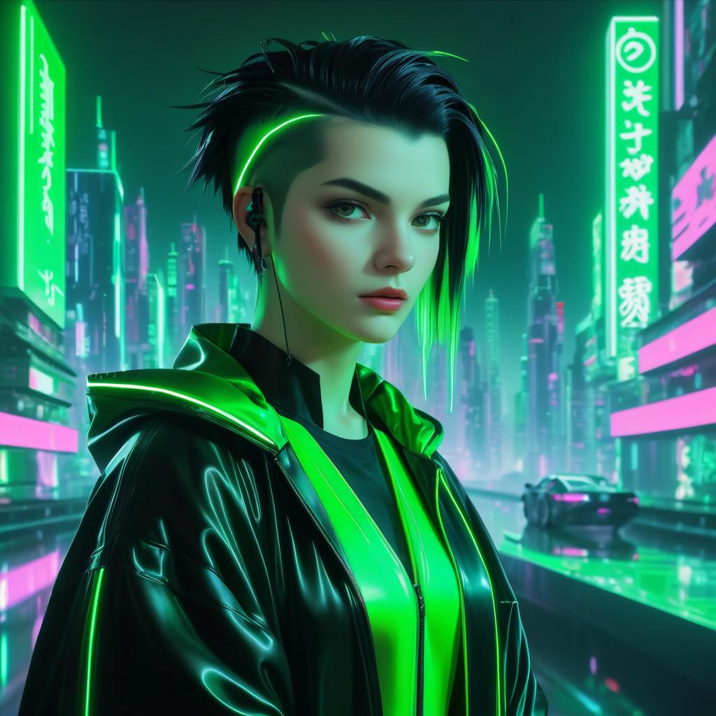 Cyberpunk Hacker Portrait in Anime Style