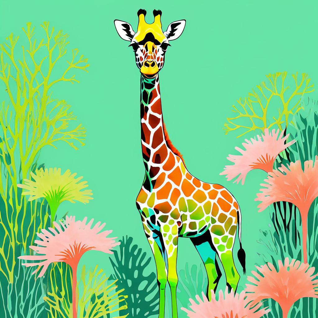 Whimsical Giraffe in Warhol Style