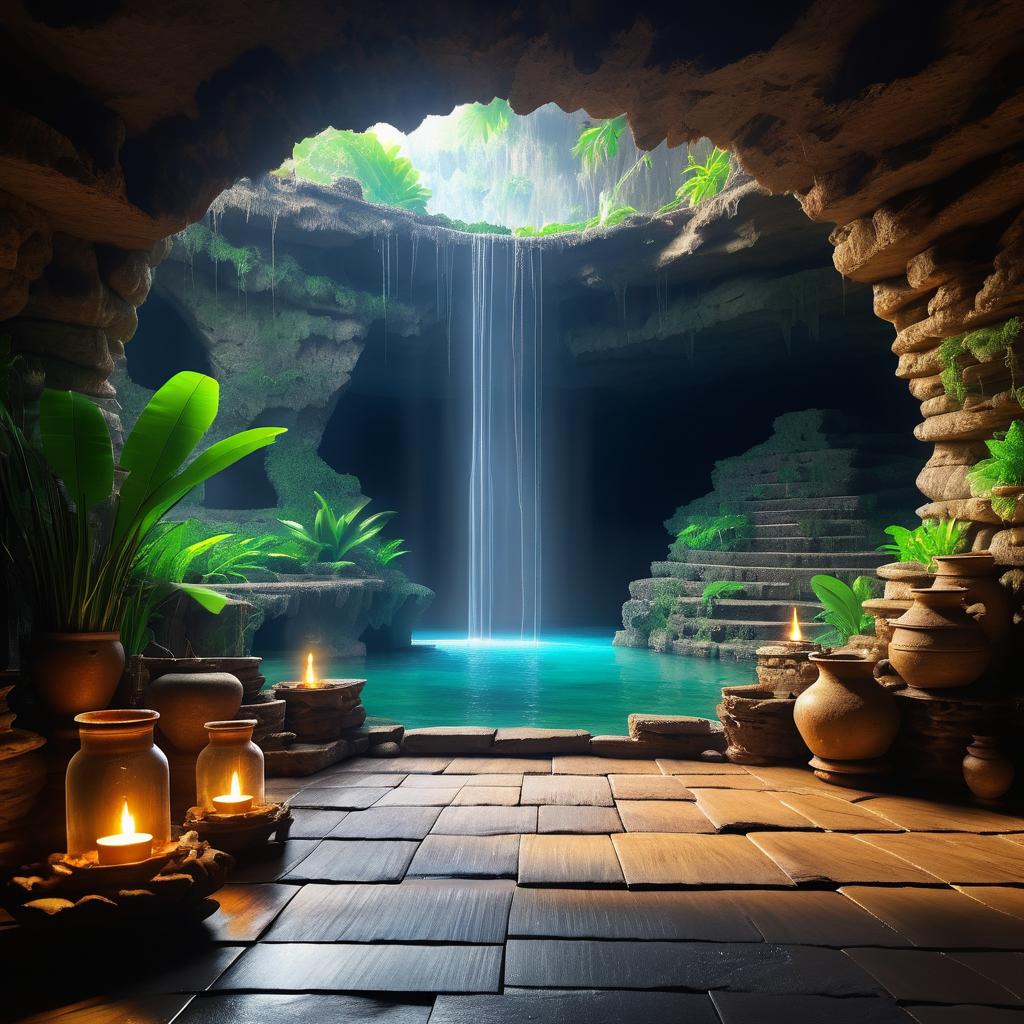 Mystical Cave Interior with Magical Elements