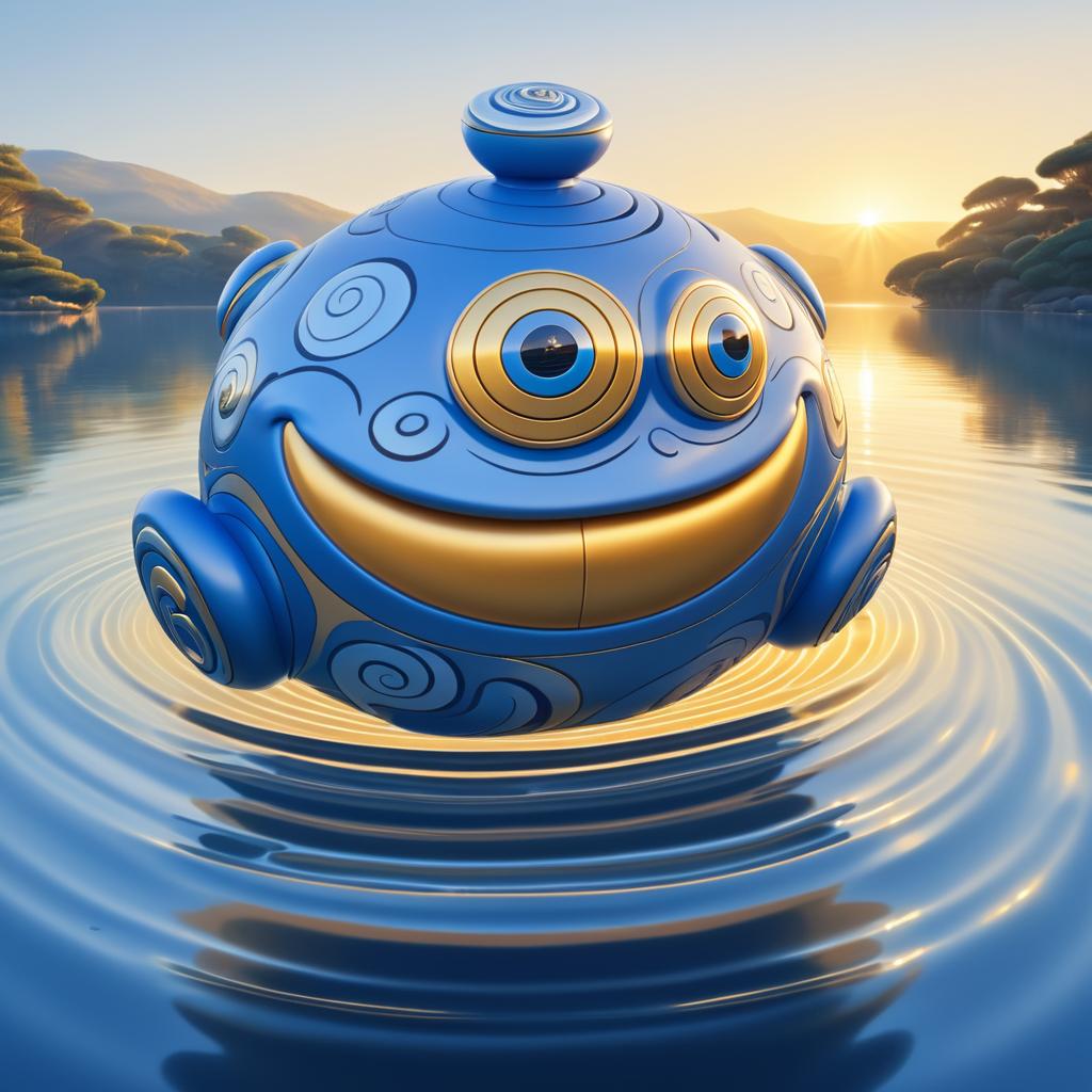 Poliwrath in a Radiant Lakeside Sunrise