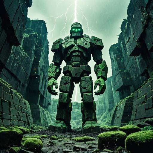 Moss-Covered Golem in Thunderstorm