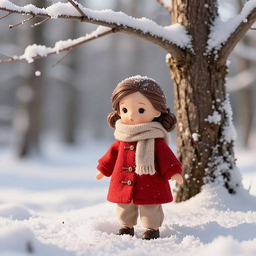 Winter Doll in Serene Snowy Forest