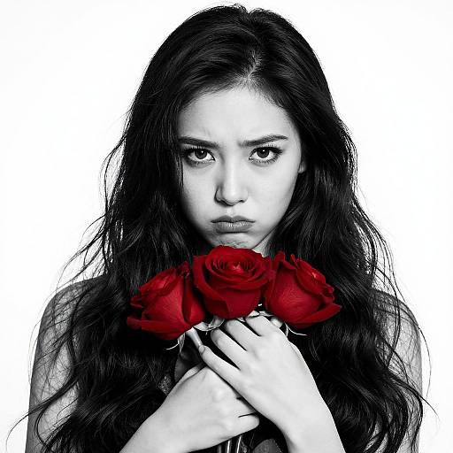 High-Contrast Portrait with Red Roses