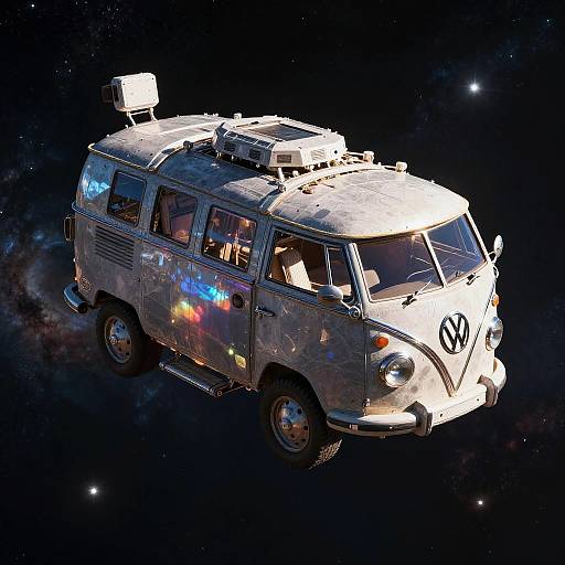 Vintage VW Bus Floating in Space