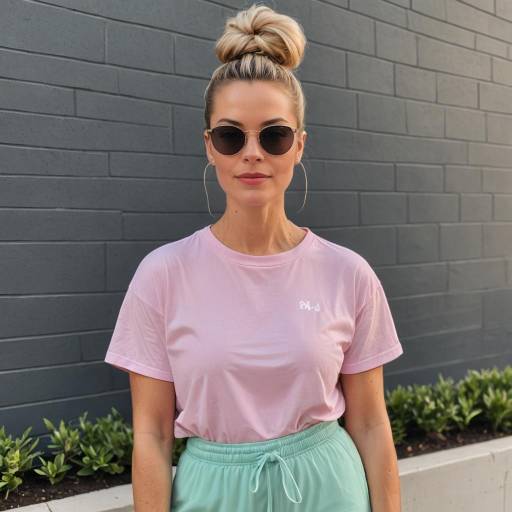 Woman in casual athletic wear with top knot hairstyle