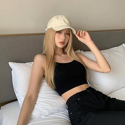 Stylish Young Woman on Bed