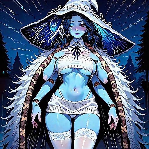 Enchanting Blue Witch Under the Night Sky