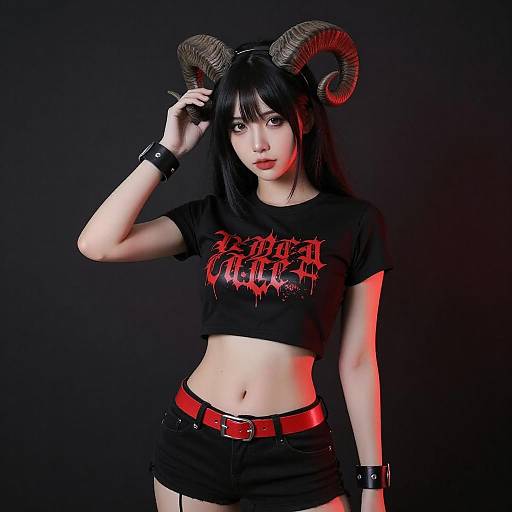 Seductive Woman with Black Ram Horns
