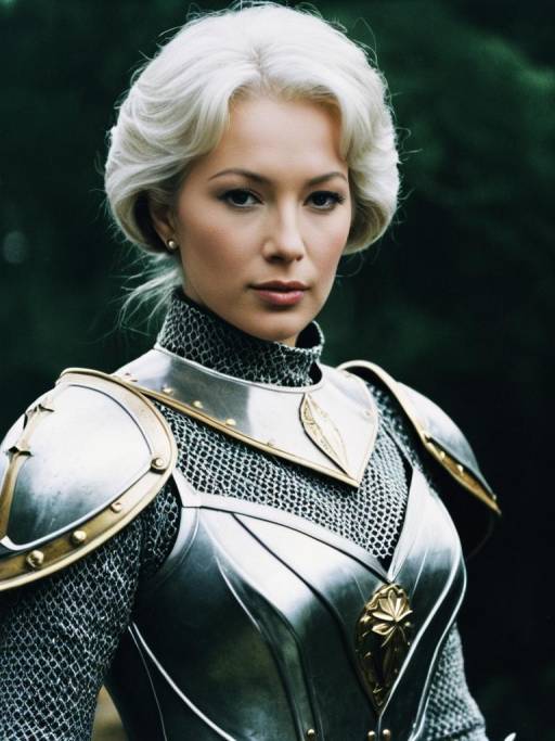 Woman in Helen Mirren Excalibur Armor Costume