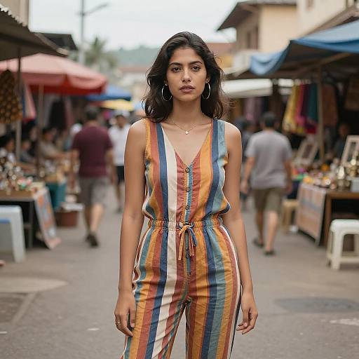 Confident Woman in Vibrant Market Scene