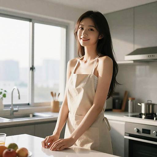 Low-Angle Cinematic Apron Kitchen Portrait