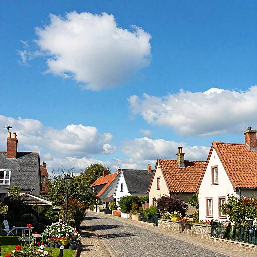 Sunny Village Under Clear Blue Sky