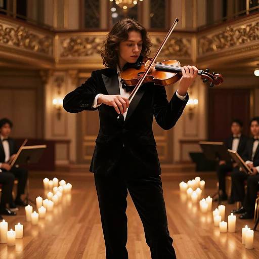 Elegant Violinist in Candlelit Concert Hall