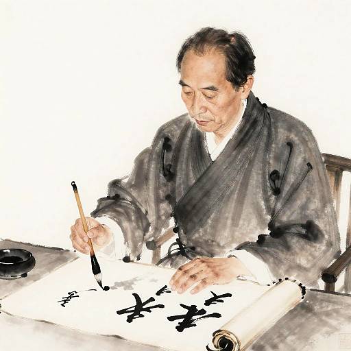 Sumi-e Calligrapher in Quiet Focus