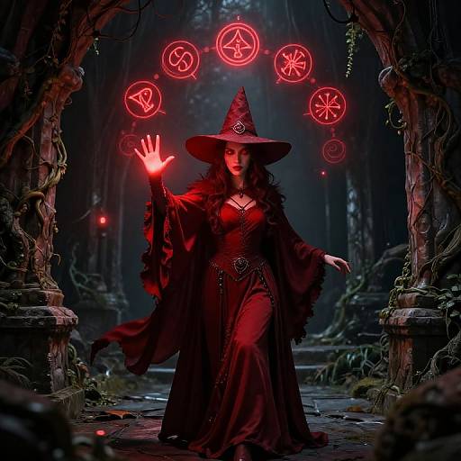 Red Witch Casting Spell in Dungeon