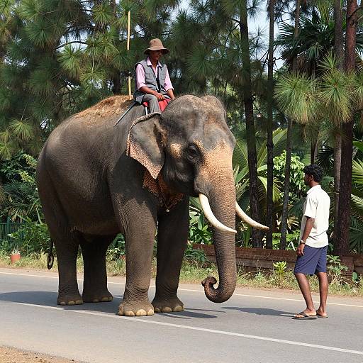 Man and Elephant on Paved Road