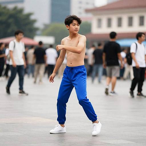 Playful Street Dancer in Blue Hot Pants