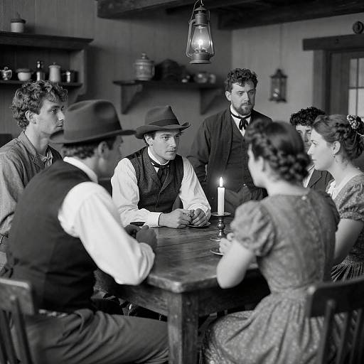 Black-and-White 19th-Century Tavern Gathering Photo