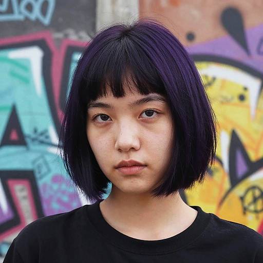 Modern Artist with Purple Bob Haircut