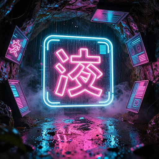 Neon Glyph in Underground Tunnel