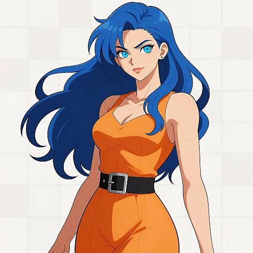 Vibrant Anime Woman in Orange Dress