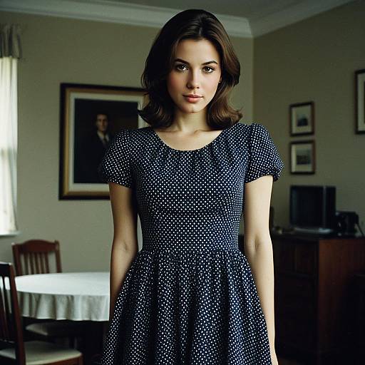 Woman in Polka Dot Dress Indoors