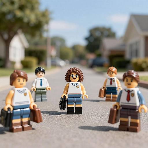 Plastic Toy Figures on Suburban Street