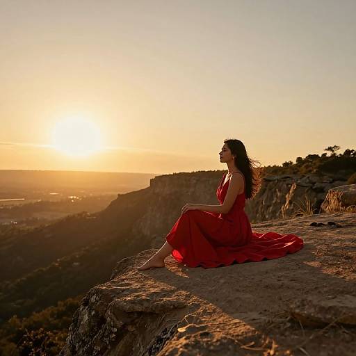 Girl in Red Dress at Sunset