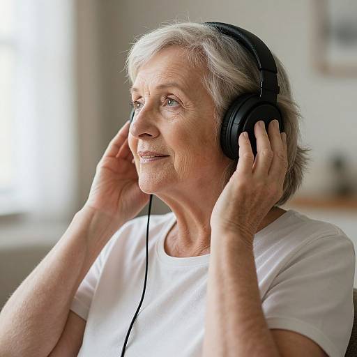 Elderly Woman Enjoying Music