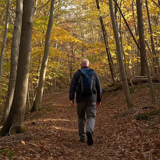 Autumn Forest Hike with Bald Man
