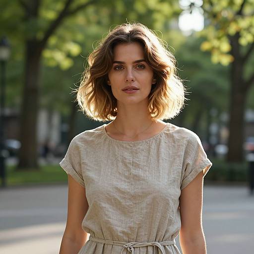 Woman with Frosted Edge Cut in Urban Park