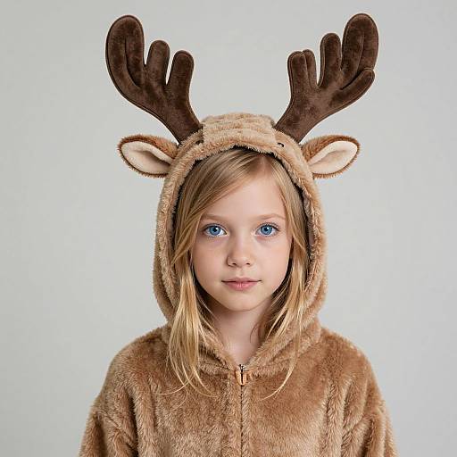Realistic Child in Reindeer Costume