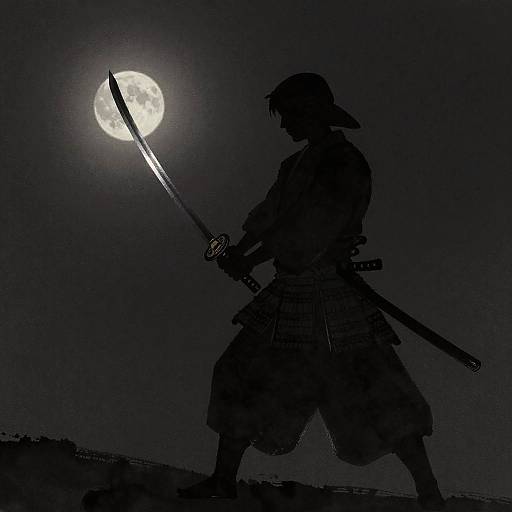 Minimalist Samurai Silhouette in Moonlight