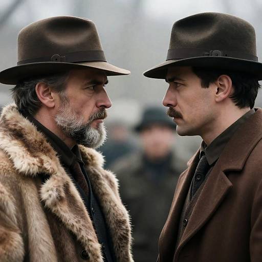 Two Men Facing Each Other in Vintage Attire